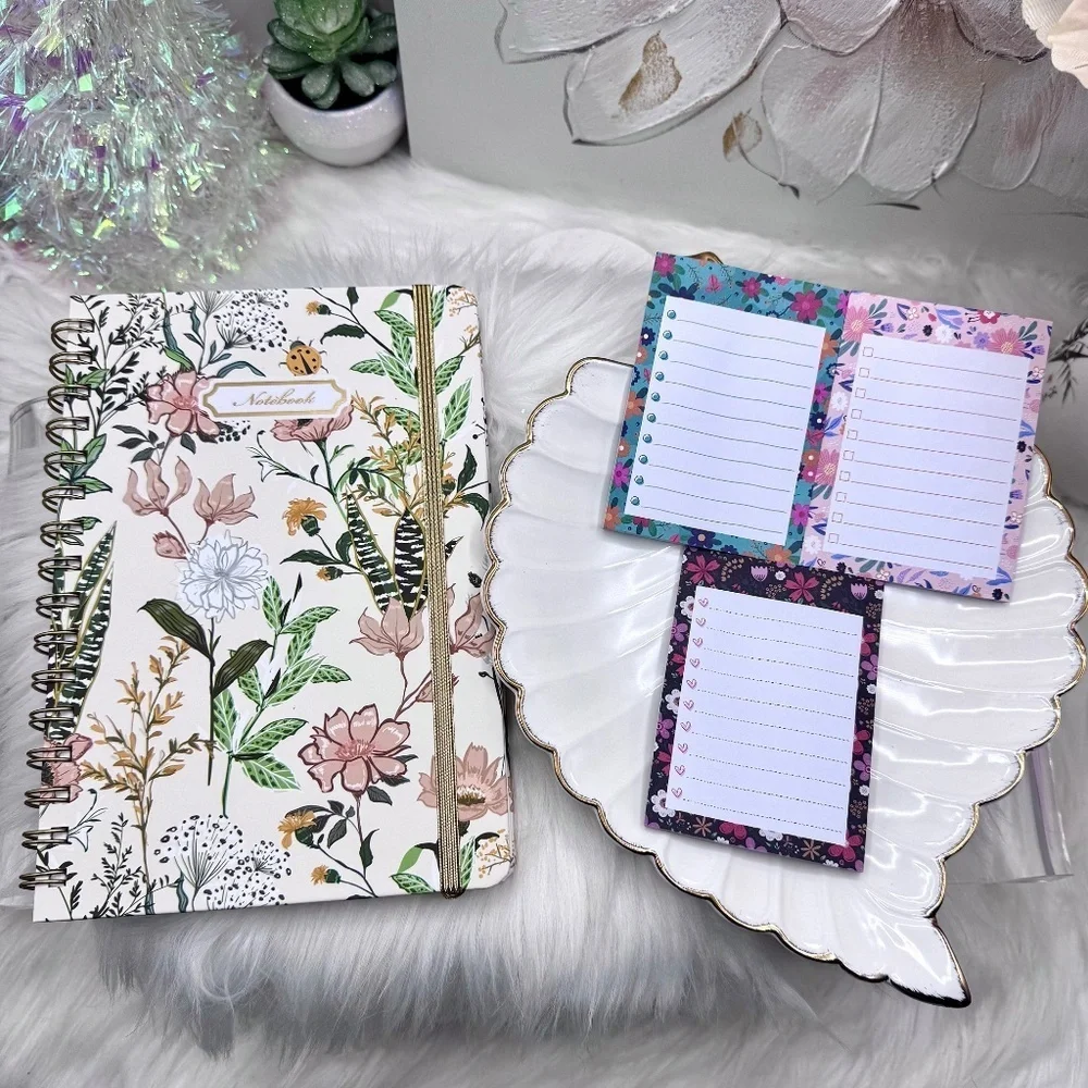 Floral Spiral Notebook and Notepad Set